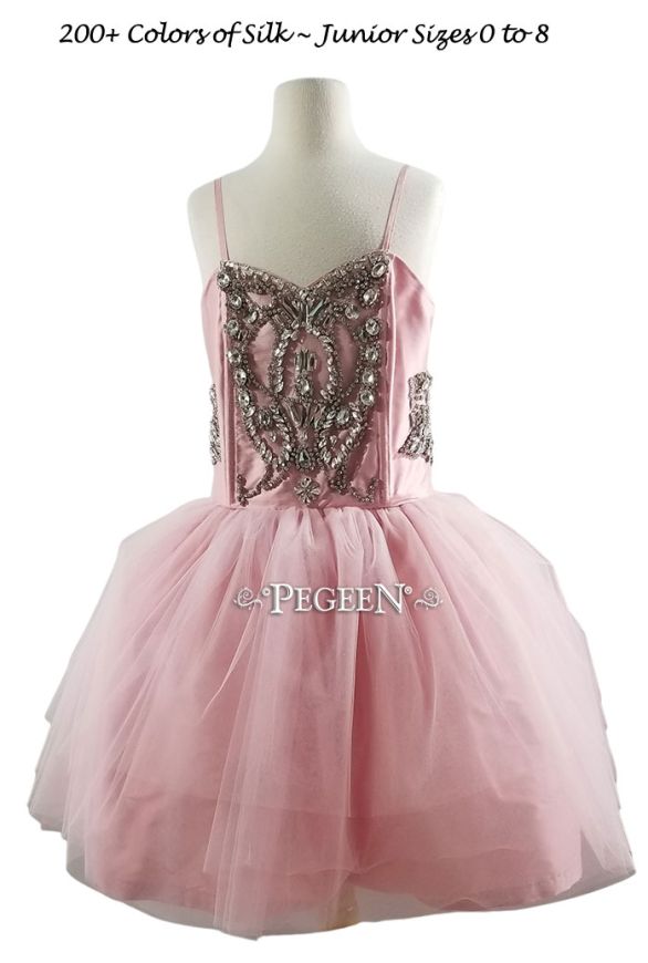 Junior or Bat Mitzvah dress with rhinestone trim