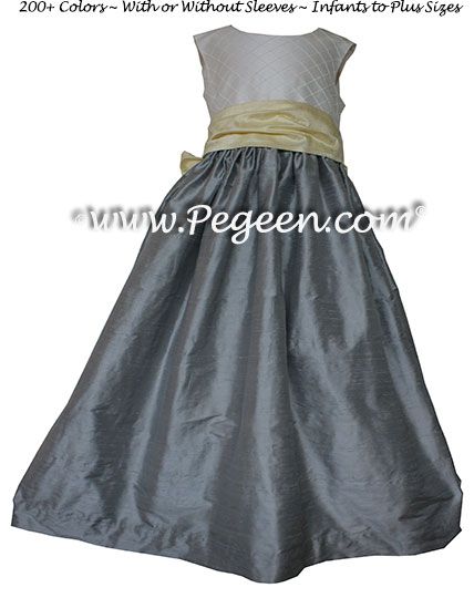 Flower Girl Dress Style 357 shown in Morning Gray and Babychick - one of 200+ Colors