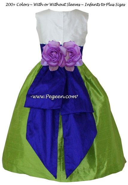 Details Flower Girl Dress Style 383 shown in Apple Green & Royal Purple - one of 200+ colors 