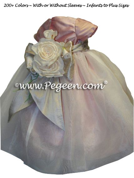 Flower Girl Dresses Style 802
.
Silk flower girl dress with a ruffled sash and double layer of organza overskirt the silk lining available in 200+ colors of silk, from infants through plus sizes