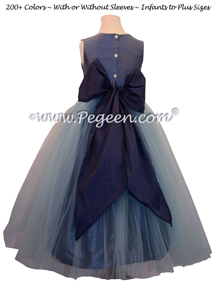 Style 356 flower girl dress in Arial Blue and Navy