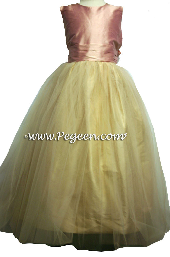 Buttercreme and Lotus Pink Tulle Flower Girl Dress