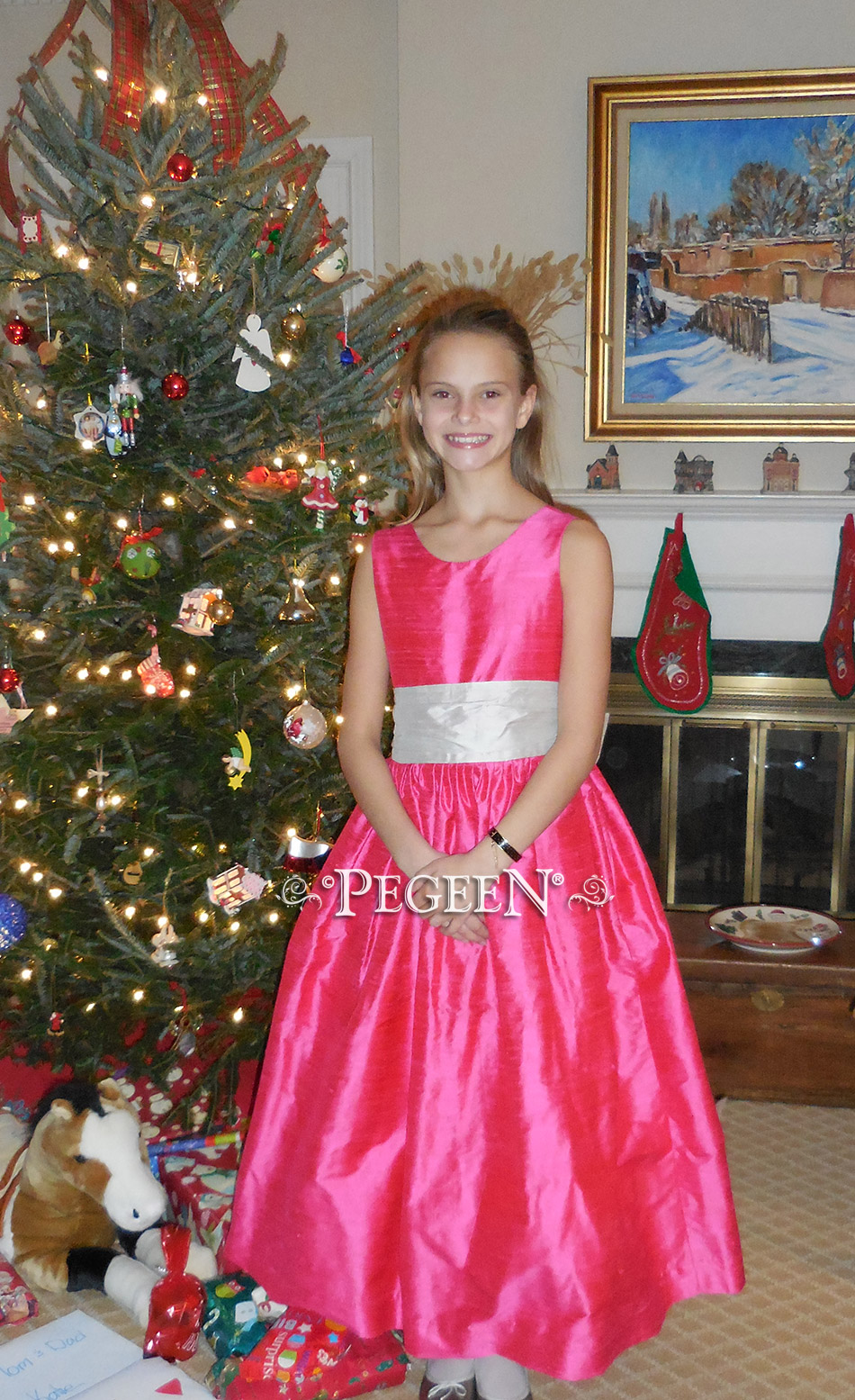 Style 398 Platinum Gray and Hot Pink Christmas Dress