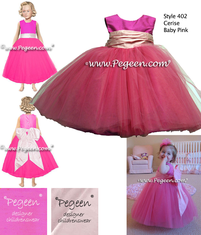 Silk toddler flower girl dress is style 402 in Cerise and Baby Pink