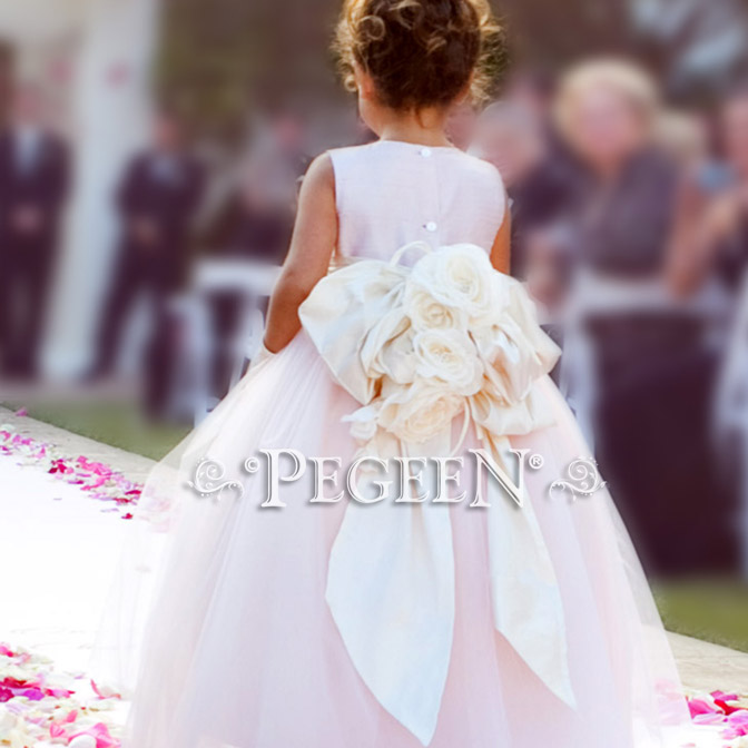 Ballet Pink and Ivory Tulle Silk Flower Girl Dresses