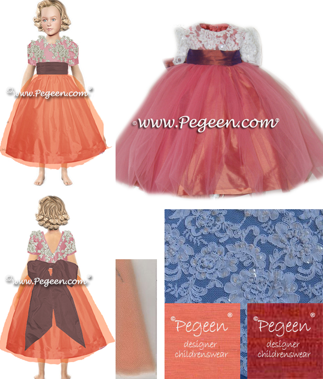 Coral and purple (raisin) tulle flower girl dress Style 413