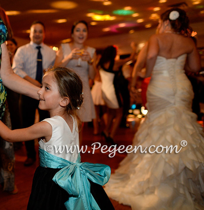 Black and aqua silk flower girl dress flower girl dress