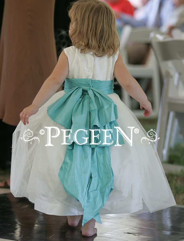 Flower Girl Dress in Antique White & Tiffany Blue