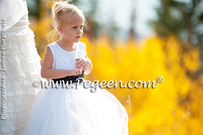 black, silver and white flower girl dresses