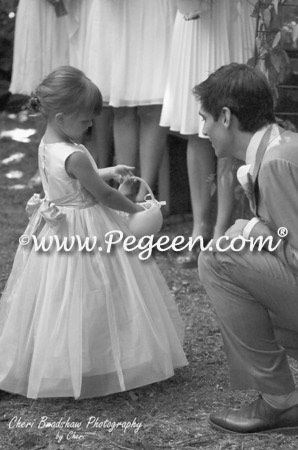 Lilac and ivory silk flower girl dresses with tulle skirt