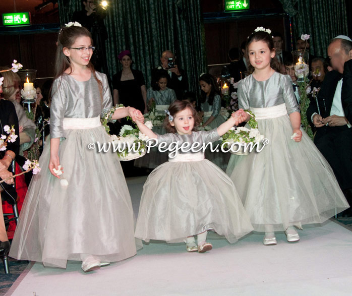 3/4 Sleeve Flower girl dress from the Dress Dreamer in Gray and Champagne