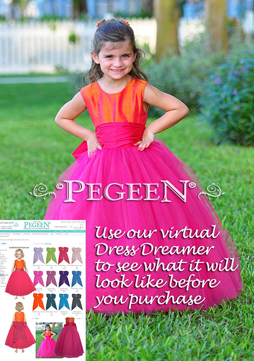 Use our Pegeen Dress Dreamer to customize your flower girl dress