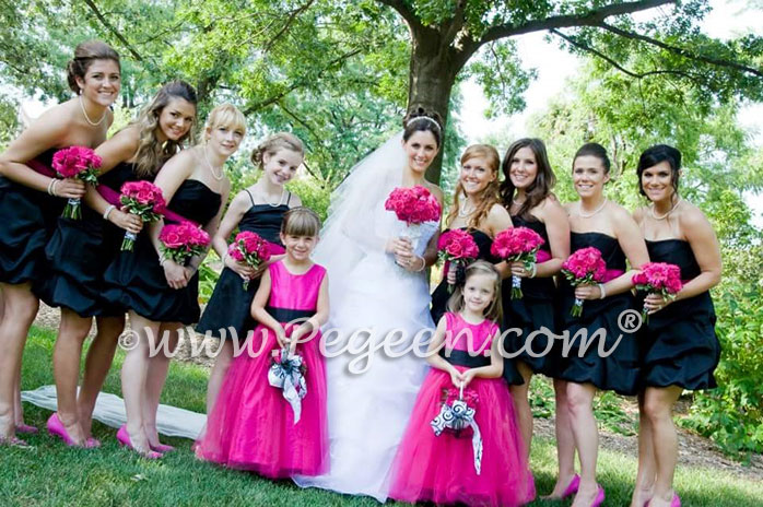 Hot Pink and Black Silk and Tulle Flower Girl Dress