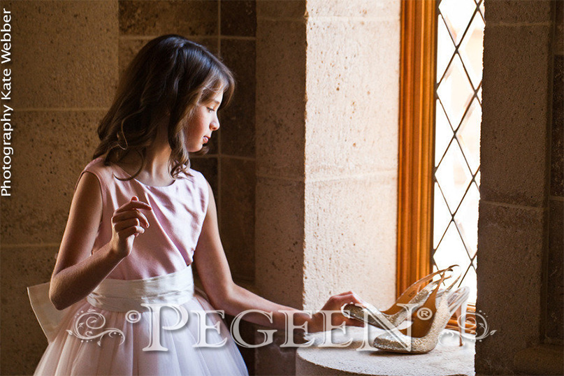 Peony pink silk and tulle flower girl dresses with Joanie Rose