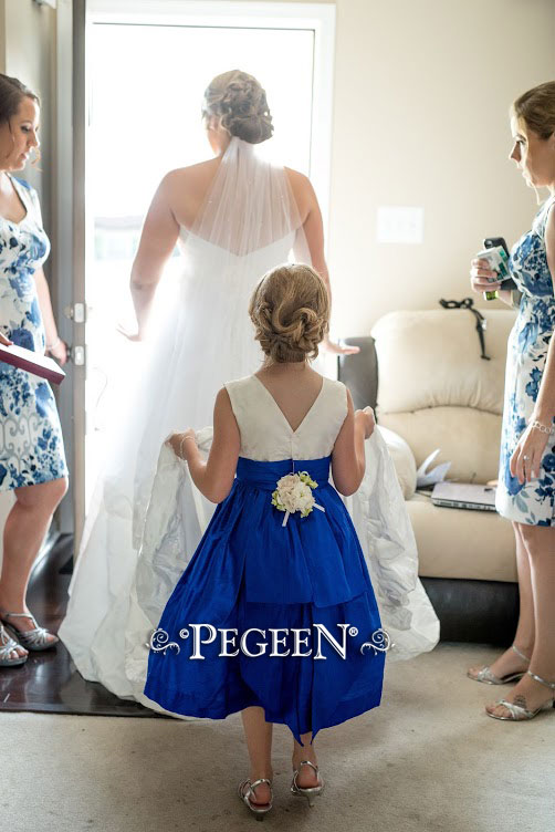 Brilliant Blue and White Featured Flower Girl Dress