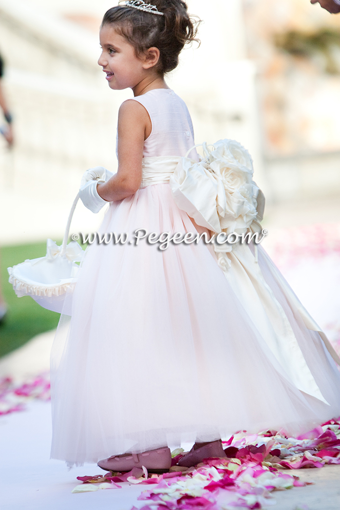 Ballet Pink and Ivory Tulle Silk Flower Girl Dresses - Wedding of the Year Winner