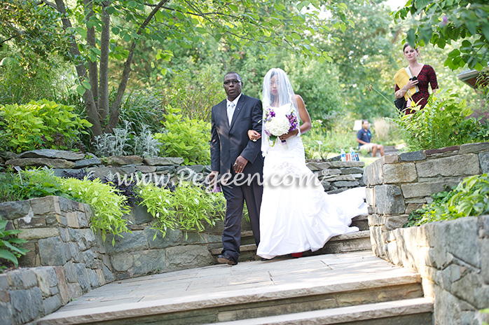 Purple and Green silk flower girl dresses