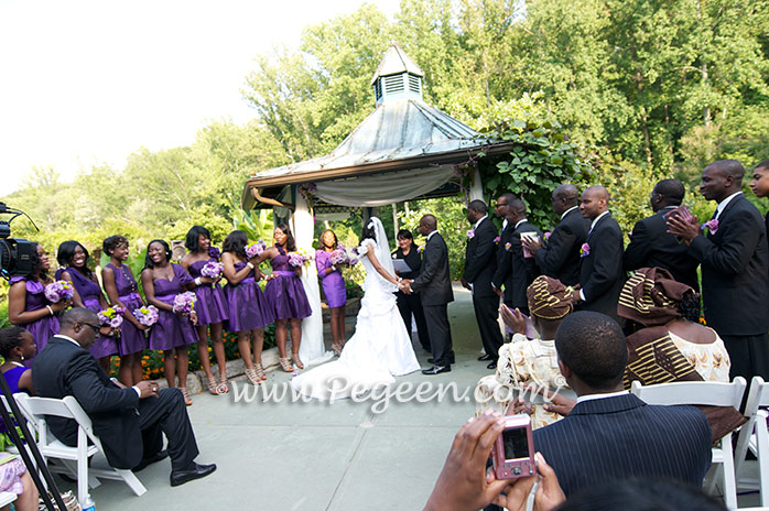 Purple and Green silk flower girl dresses