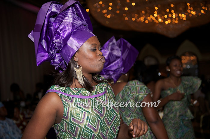 Purple and Green silk flower girl dresses