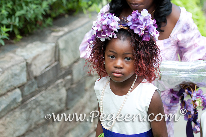 Purple and Green silk flower girl dresses