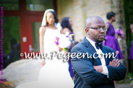 Purple and Green silk flower girl dresses