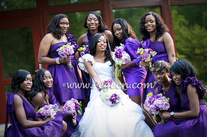 Purple and Green silk flower girl dresses