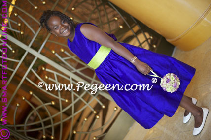 Flower Girl Dress in Royal purple and apple green - Style 383| Pegeen