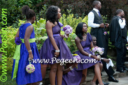 Purple and Green silk flower girl dresses