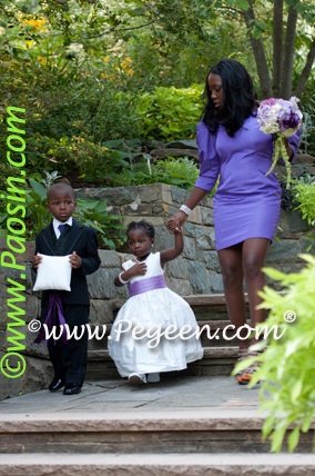 Purple and Green silk flower girl dresses