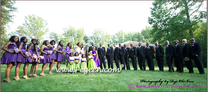 Purple and Green silk flower girl dresses