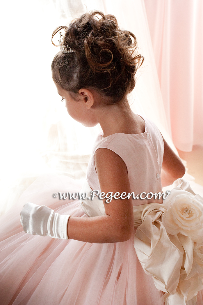 Ballet Pink and Ivory Tulle Silk Flower Girl Dresses - Wedding of the Year Winner