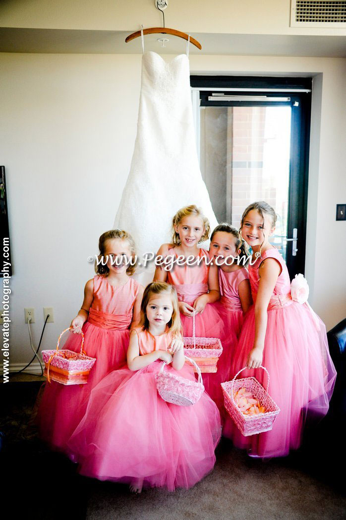 Our 2012 Runner Up Flower Girl Dress Style 402 in Coral Shades of Tulle and Silk 