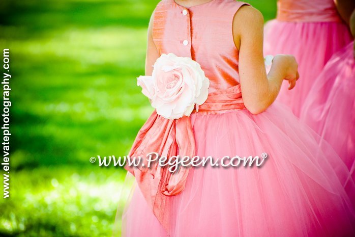 Coral Rose and Sunset (coral) flower girl dresses