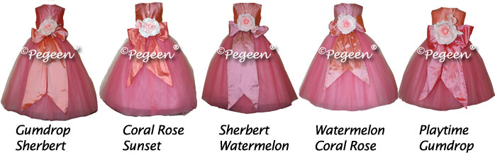 Coral shades of custom silk for these 2012 Flower Girl Dress of the Year Winners