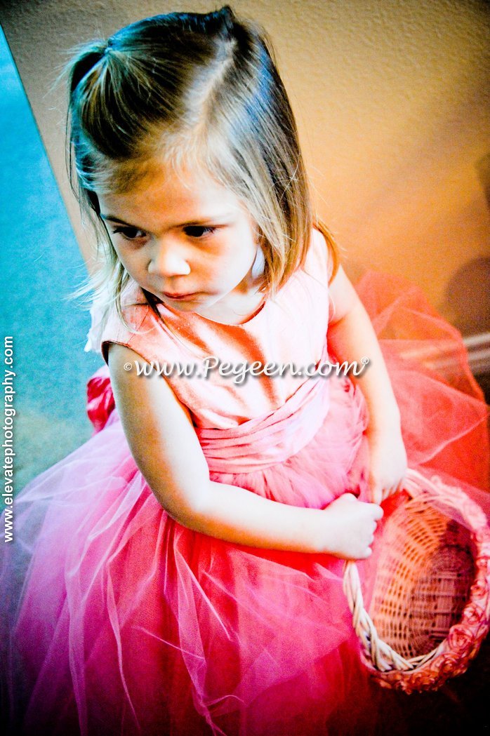 Gumdrop pink and Playtime (coral) flower girl dresses