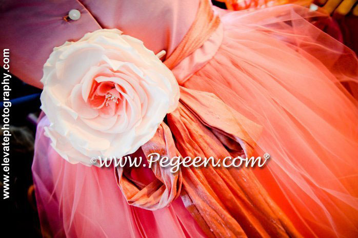 Our 2012 Runner Up Flower Girl Dress Style 402 in Coral Shades of Tulle and Silk 