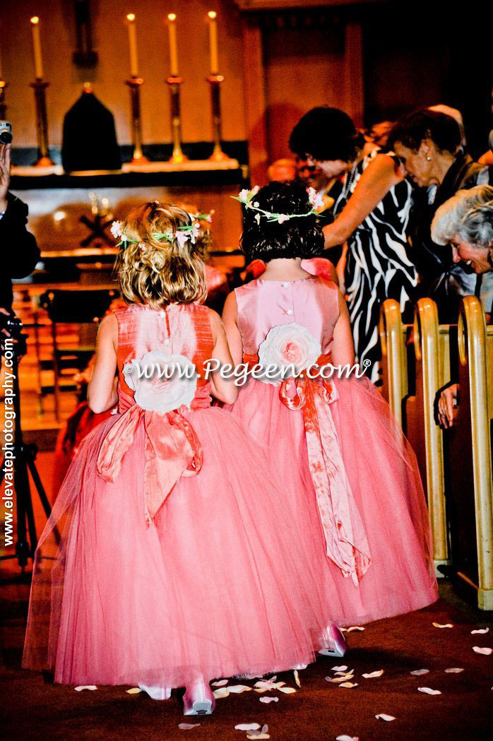 Our 2012 Runner Up Flower Girl Dress Style 402 in Coral Shades of Tulle and Silk 