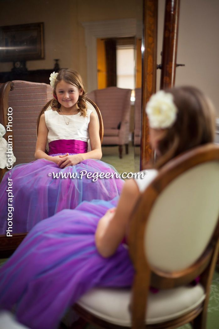 Flower Girl Dress Style 356 Shown Below In Flamingo Pink and Passion