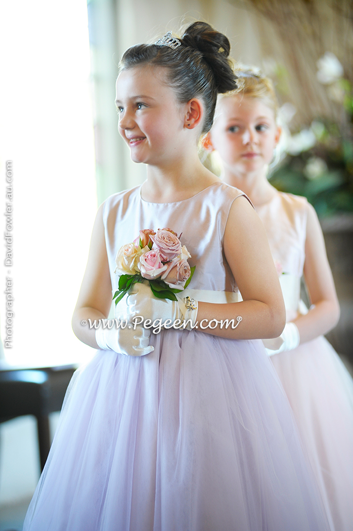 2013 Flower Girl Dress of The Year in Peony Pink and Lavender Tulle and Silk Pegeen Couture Style 402