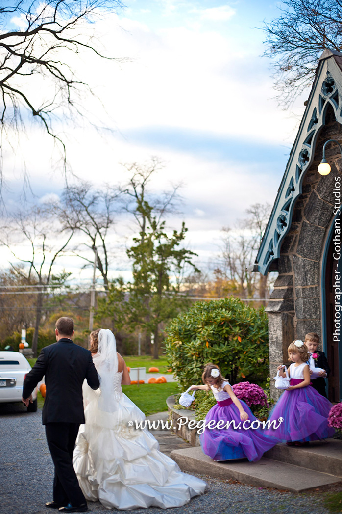 Flower Girl Dress Style 356 Shown Below In Flamingo Pink and Passion