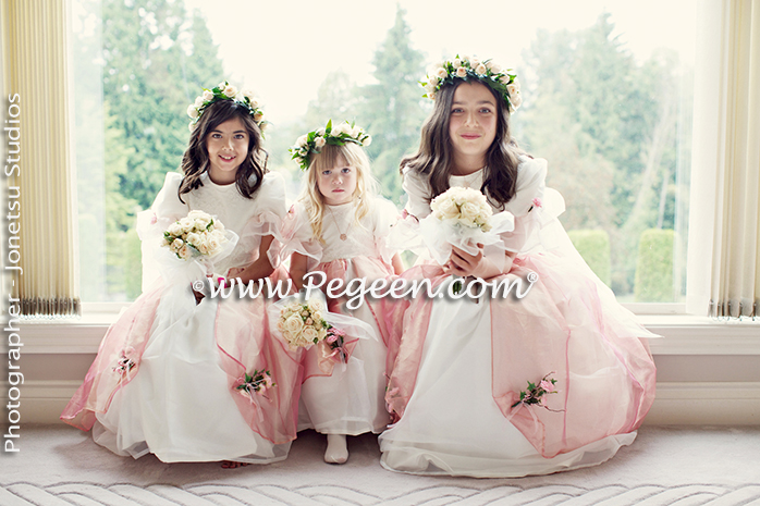 Flower Girl Dress of The Year in New Ivory and Pink Lame Tulle and Silk Style 619