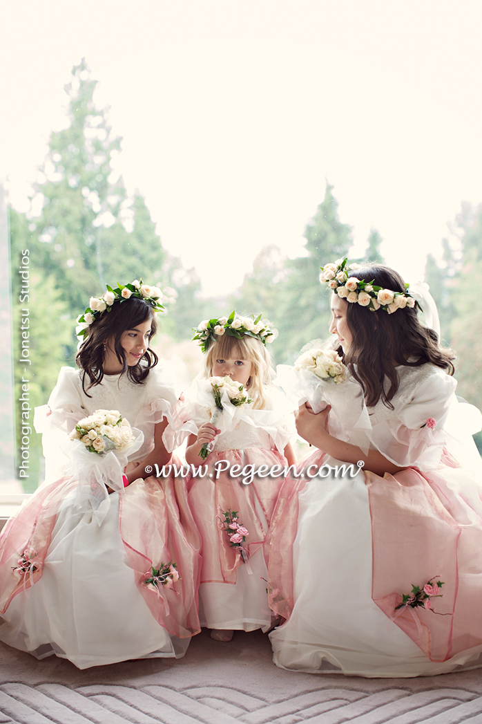 Flower Girl Dress of The Year in New Ivory and Pink Lame Tulle and Silk Style 619