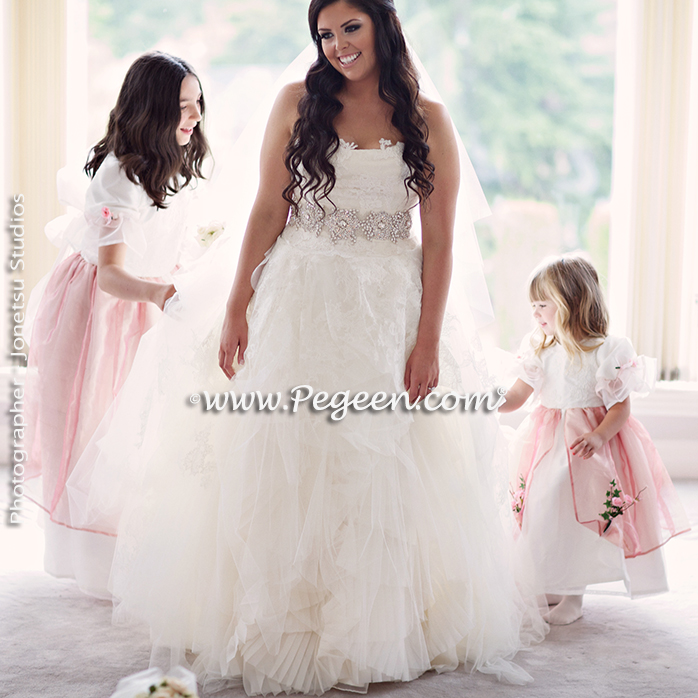 Flower Girl Dress of The Year in New Ivory and Pink Lame Tulle and Silk Style 619