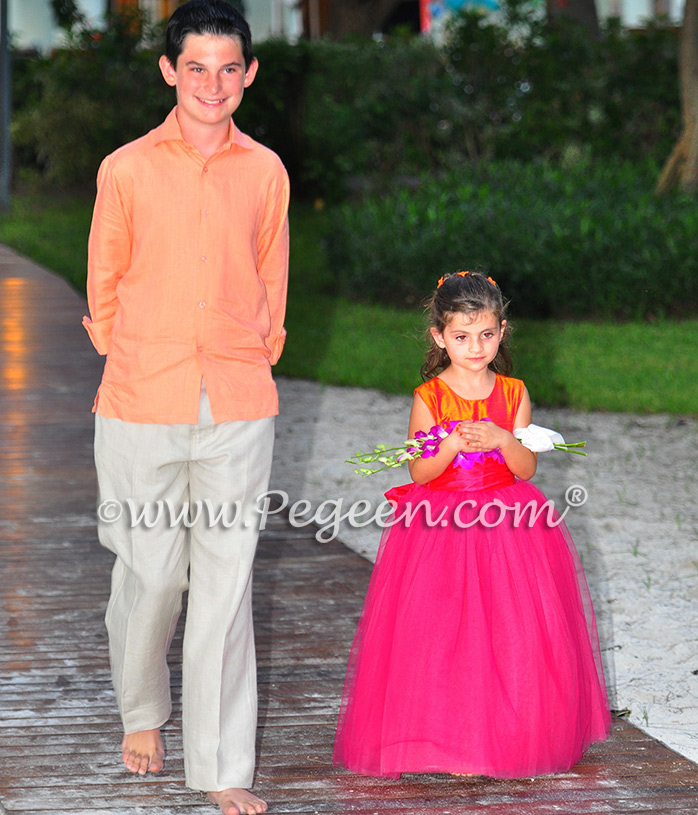 Lipstick and Mango metallic ballerina style FLOWER GIRL DRESSES with layers and layers of tulle