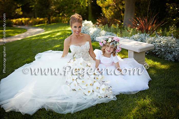Flower Girl Dresses/California Luxury Wedding of the Year 2014 in Antique White and Peony Pink Style 902 - From the Fairytale Flower Girl Dress Collection in Silk and Tulle with Monogramming