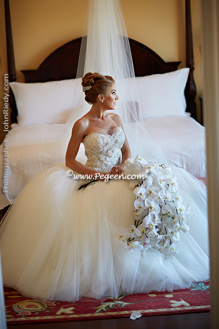 Flower Girl Dresses/California Luxury Wedding of the Year 2014 in Antique White and Peony Pink Style 902 - From the Fairytale Flower Girl Dress Collection in Silk and Tulle with Monogramming