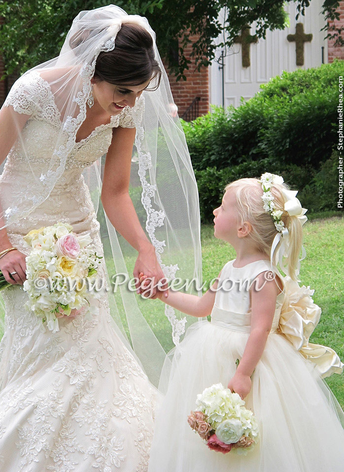 Flower Girl Dresses/Southern Wedding of the Year 2014 in New Ivory and Bisque Style 402