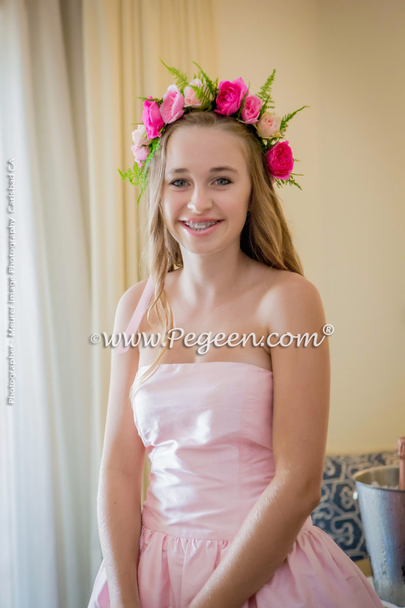 Strapless Jr Bridesmaids Dress Bubblegum Pink Silk | Pegeen