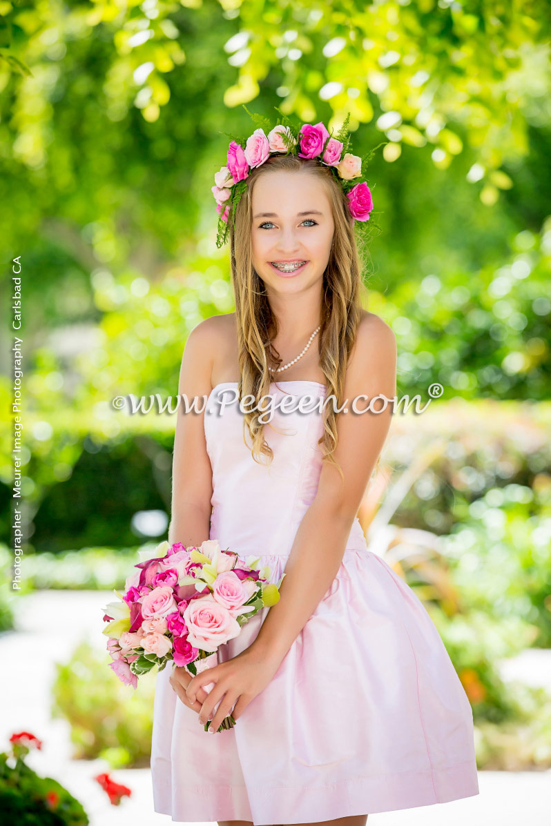 Strapless Jr Bridesmaids Dress Bubblegum Pink Silk | Pegeen