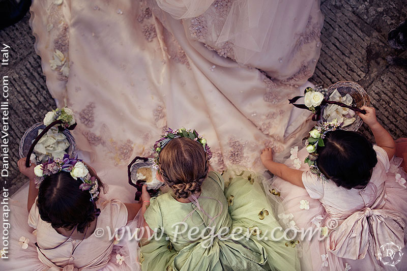 2016 Flower Girl Dress/Wedding of the Year in multiple shades of silk and tulle, Swarovski Crystal and Hydrangea flower petals